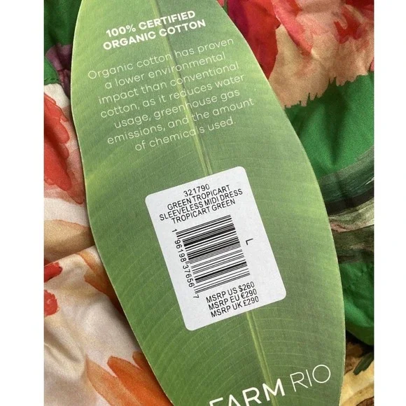 Farm Rio Green Tropicart Midi Dress Tropical Floral Print Braided Straps Large - Picture 8 of 9